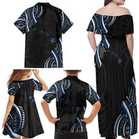 Traditional Art Hawaiian Kakau Tattoos Family Matching Off Shoulder Maxi Dress and Hawaiian Shirt Blue Color - Polynesian Pride