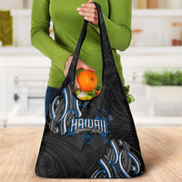 Traditional Art Hawaiian Kakau Tattoos Grocery Bag Blue Color - Polynesian Pride