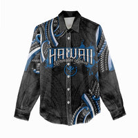 Traditional Art Hawaiian Kakau Tattoos Women Casual Shirt Blue Color - Polynesian Pride