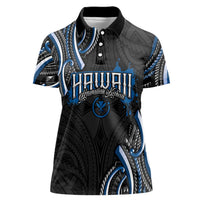Traditional Art Hawaiian Kakau Tattoos Women Polo Shirt Blue Color - Polynesian Pride