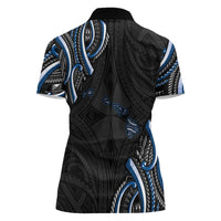 Traditional Art Hawaiian Kakau Tattoos Women Polo Shirt Blue Color - Polynesian Pride