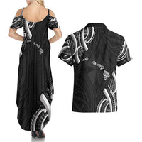 Traditional Art Hawaiian Kakau Tattoos Couples Matching Summer Maxi Dress and Hawaiian Shirt White - Polynesian Pride