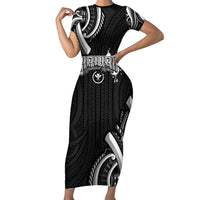 Traditional Art Hawaiian Kakau Tattoos Family Matching Short Sleeve Bodycon Dress and Hawaiian Shirt White - Polynesian Pride