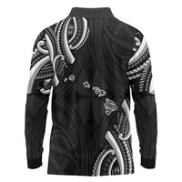 Traditional Art Hawaiian Kakau Tattoos Long Sleeve Polo Shirt White - Polynesian Pride