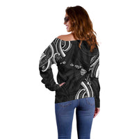 Traditional Art Hawaiian Kakau Tattoos Off Shoulder Sweater White - Polynesian Pride