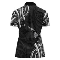 Traditional Art Hawaiian Kakau Tattoos Women Polo Shirt White - Polynesian Pride