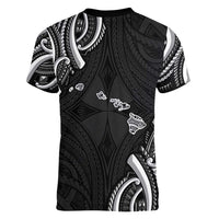 Traditional Art Hawaiian Kakau Tattoos Women V-Neck T-Shirt White - Polynesian Pride