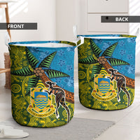 Tuvalu and Australia Together Laundry Basket Tapa Pattern and Aboriginal mix Culture