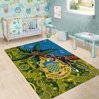 Tuvalu and Australia Together Area Rug Tapa Pattern and Aboriginal mix Culture