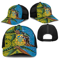Tuvalu and Australia Together Baseball Net Cap Tapa Pattern and Aboriginal mix Culture