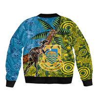 Tuvalu and Australia Together Bomber Jacket Tapa Pattern and Aboriginal mix Culture