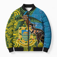 Tuvalu and Australia Together Bomber Puffer Jacket Tapa Pattern and Aboriginal mix Culture