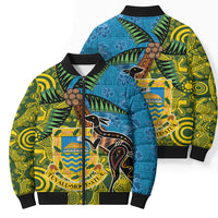 Tuvalu and Australia Together Bomber Puffer Jacket Tapa Pattern and Aboriginal mix Culture