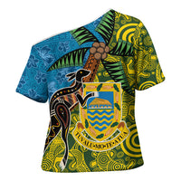 Tuvalu and Australia Together Cross Shoulder Shirt Tapa Pattern and Aboriginal mix Culture