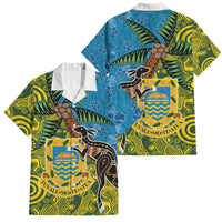 Tuvalu and Australia Together Family Matching Off Shoulder Short Dress and Hawaiian Shirt Tapa Pattern and Aboriginal mix Culture