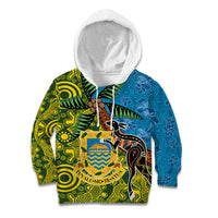 Tuvalu and Australia Together Kid Hoodie Tapa Pattern and Aboriginal mix Culture