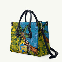 Tuvalu and Australia Together Leather Bag Tapa Pattern and Aboriginal mix Culture