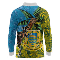 Tuvalu and Australia Together Long Sleeve Polo Shirt Tapa Pattern and Aboriginal mix Culture
