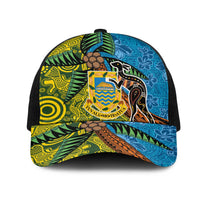 Tuvalu and Australia Together Mesh Trucker Cap Tapa Pattern and Aboriginal mix Culture