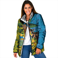 Tuvalu and Australia Together Padded Jacket Tapa Pattern and Aboriginal mix Culture