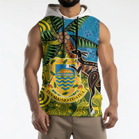 Tuvalu and Australia Together Sleeveless Hoodie Tapa Pattern and Aboriginal mix Culture
