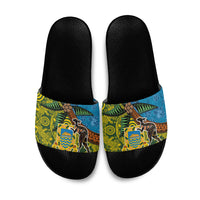 Tuvalu and Australia Together Slide Sandals Tapa Pattern and Aboriginal mix Culture