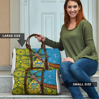 Tuvalu and Australia Together Travel Bag Tapa Pattern and Aboriginal mix Culture