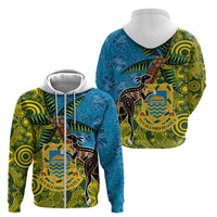 Tuvalu and Australia Together Zip Hoodie Tapa Pattern and Aboriginal mix Culture