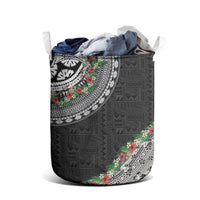 Fiji Hibiscus Laundry Basket Tapa Masi Motifs with Tropical Plants