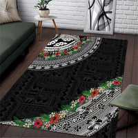 Fiji Hibiscus Area Rug Tapa Masi Motifs with Tropical Plants