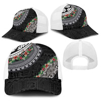 Fiji Hibiscus Baseball Net Cap Tapa Masi Motifs with Tropical Plants