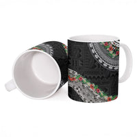 Fiji Hibiscus Ceramic Mug Tapa Masi Motifs with Tropical Plants
