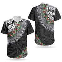 Fiji Hibiscus Couples Matching Puletasi and Hawaiian Shirt Tapa Masi Motifs with Tropical Plants