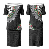 Fiji Hibiscus Couples Matching Puletasi and Hawaiian Shirt Tapa Masi Motifs with Tropical Plants