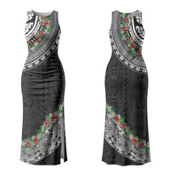 Fiji Hibiscus Couples Matching Tank Maxi Dress and Hawaiian Shirt Tapa Masi Motifs with Tropical Plants