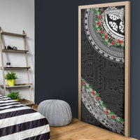 Fiji Hibiscus Door Cover Tapa Masi Motifs with Tropical Plants