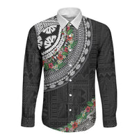 Fiji Hibiscus Long Sleeve Button Shirt Tapa Masi Motifs with Tropical Plants