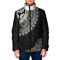 Fiji Hibiscus Padded Jacket Tapa Masi Motifs with Tropical Plants