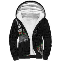 Fiji Hibiscus Sherpa Hoodie Tapa Masi Motifs with Tropical Plants