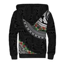 Fiji Hibiscus Sherpa Hoodie Tapa Masi Motifs with Tropical Plants