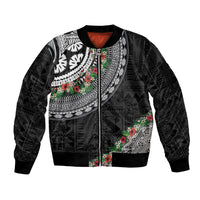 Fiji Hibiscus Sleeve Zip Bomber Jacket Tapa Masi Motifs with Tropical Plants