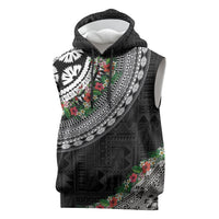Fiji Hibiscus Sleeveless Hoodie Tapa Masi Motifs with Tropical Plants
