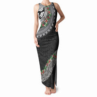 Fiji Hibiscus Tank Maxi Dress Tapa Masi Motifs with Tropical Plants