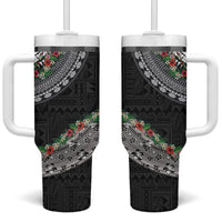 Fiji Hibiscus Tumbler With Handle Tapa Masi Motifs with Tropical Plants