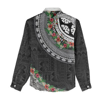 Fiji Hibiscus Women Casual Shirt Tapa Masi Motifs with Tropical Plants