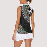Fiji Hibiscus Women Sleeveless Polo Shirt Tapa Masi Motifs with Tropical Plants