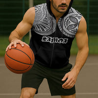 Samoa Traditional Tattoo Sleeveless Zip Hoodie Tribal Tatau Pattern