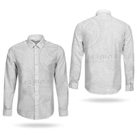 Samoa Lotu Tamaiti Couples Matching Long Sleeve Bodycon Dress and Long Sleeve Button Shirt Tribal Tatau with Siapo Pattern
