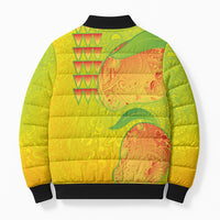 Hawaiian Mango Bomber Puffer Jacket Polynesian Art Pattern and Kakau Tattoo