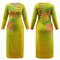 Hawaiian Mango Couples Matching Long Sleeve Bodycon Dress and Long Sleeve Button Shirt Polynesian Art Pattern and Kakau Tattoo